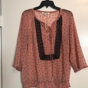 Blush pink blouse with tiny black rose buds